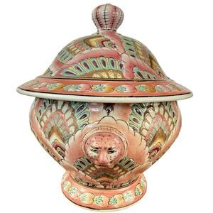 VTG Chinoiserie TOYO Rustica Temple Jar Vase Foo Lion Handles Made in Japan EUC
